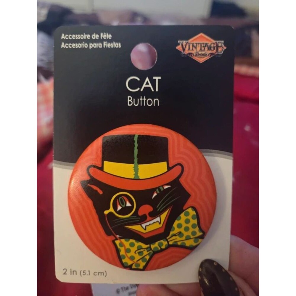 Vintage Halloween Cat Button Pin